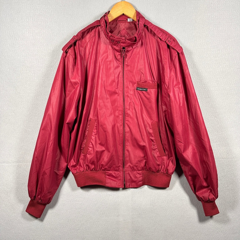 Vintage Members Only Burgundy Red Racer Jacket Mens 42 Iconic 80s Cafe Racer